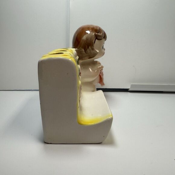 Vintage Kitsch Retro Ceramic Little Girl Toothbrush Or Makeup Brush Holder - Picture 5 of 8